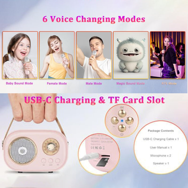 Mini Karaoke Machine & Bluetooth Speaker With Wireless Microphone