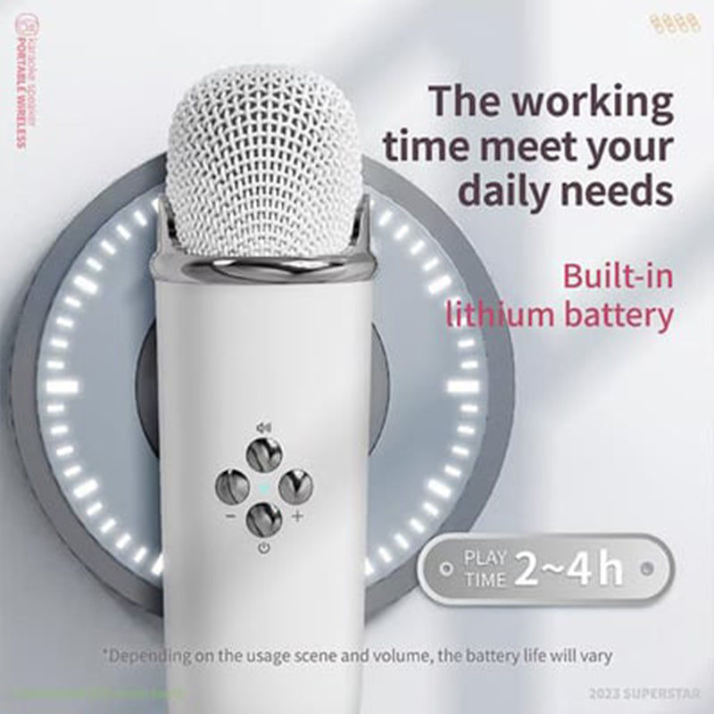 Mini Karaoke Machine & Bluetooth Speaker With Wireless Microphone